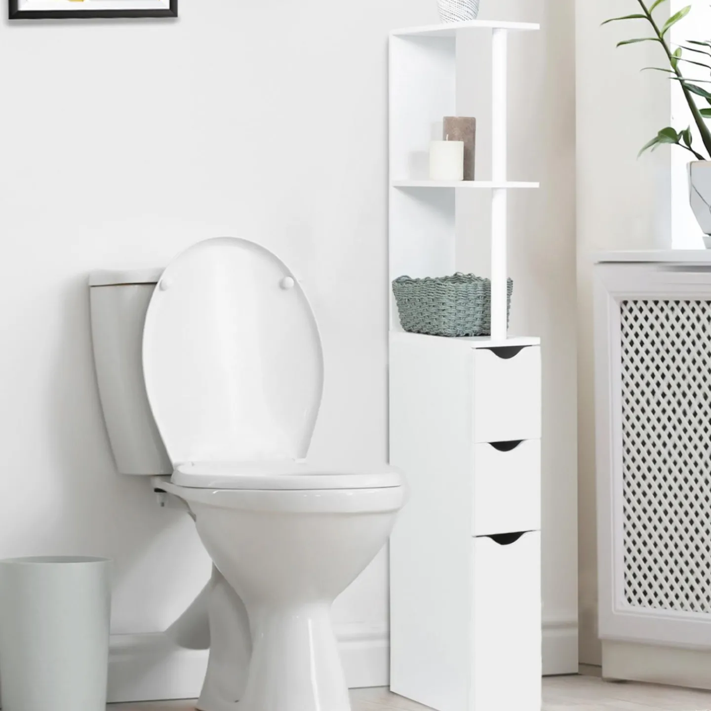 Meuble de toilettes étagère bois 3 portes blanc*IDMarket Online