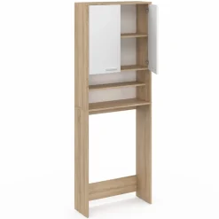 Meuble dessus machine à laver blanc et hêtre*IDMarket Sale