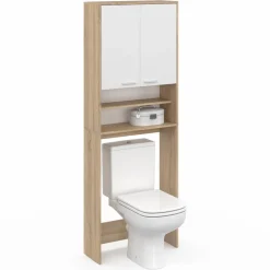 Meuble dessus machine à laver blanc et hêtre*IDMarket Sale