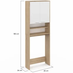 Meuble dessus machine à laver blanc et hêtre*IDMarket Sale