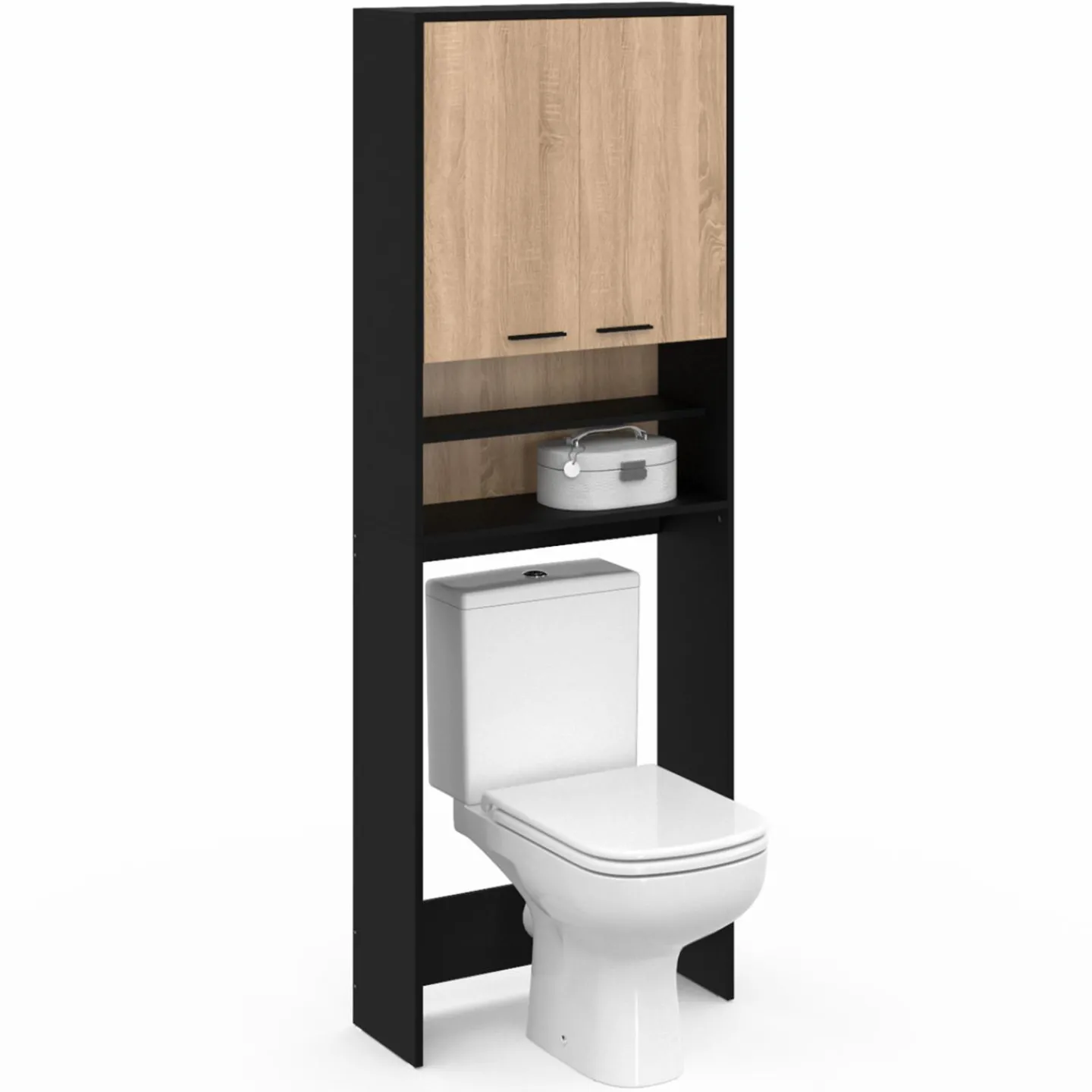 Meuble dessus machine à laver noir et hêtre*IDMarket Sale