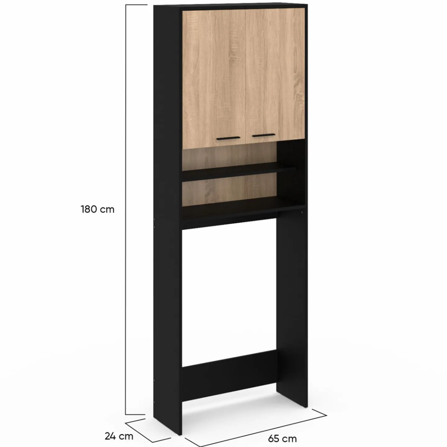Meuble dessus machine à laver noir et hêtre*IDMarket Sale