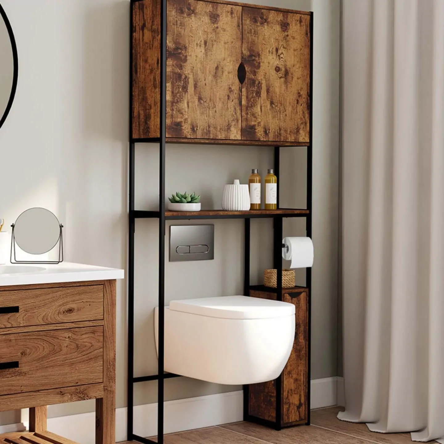 Meuble dessus WC industriel avec rangements*IDMarket Clearance