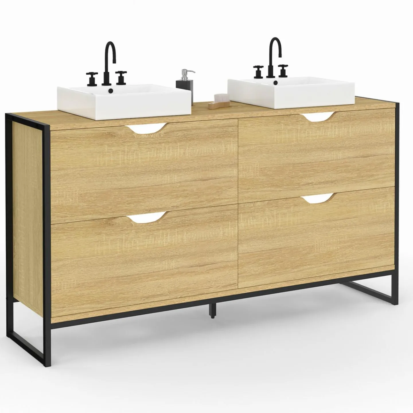 Meuble double vasque 120 cm pour salle de bain 4 tiroirs design industriel*IDMarket New