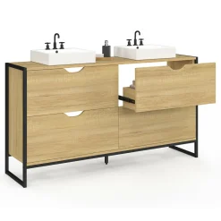 Meuble double vasque 120 cm pour salle de bain 4 tiroirs design industriel*IDMarket New