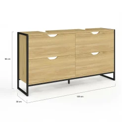 Meuble double vasque 120 cm pour salle de bain 4 tiroirs design industriel*IDMarket New