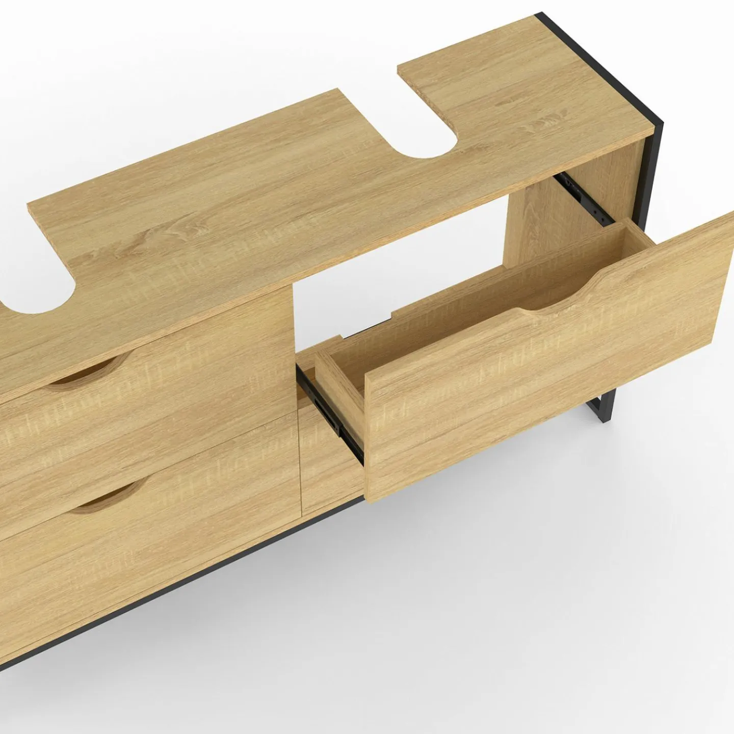 Meuble double vasque 120 cm pour salle de bain 4 tiroirs design industriel*IDMarket New