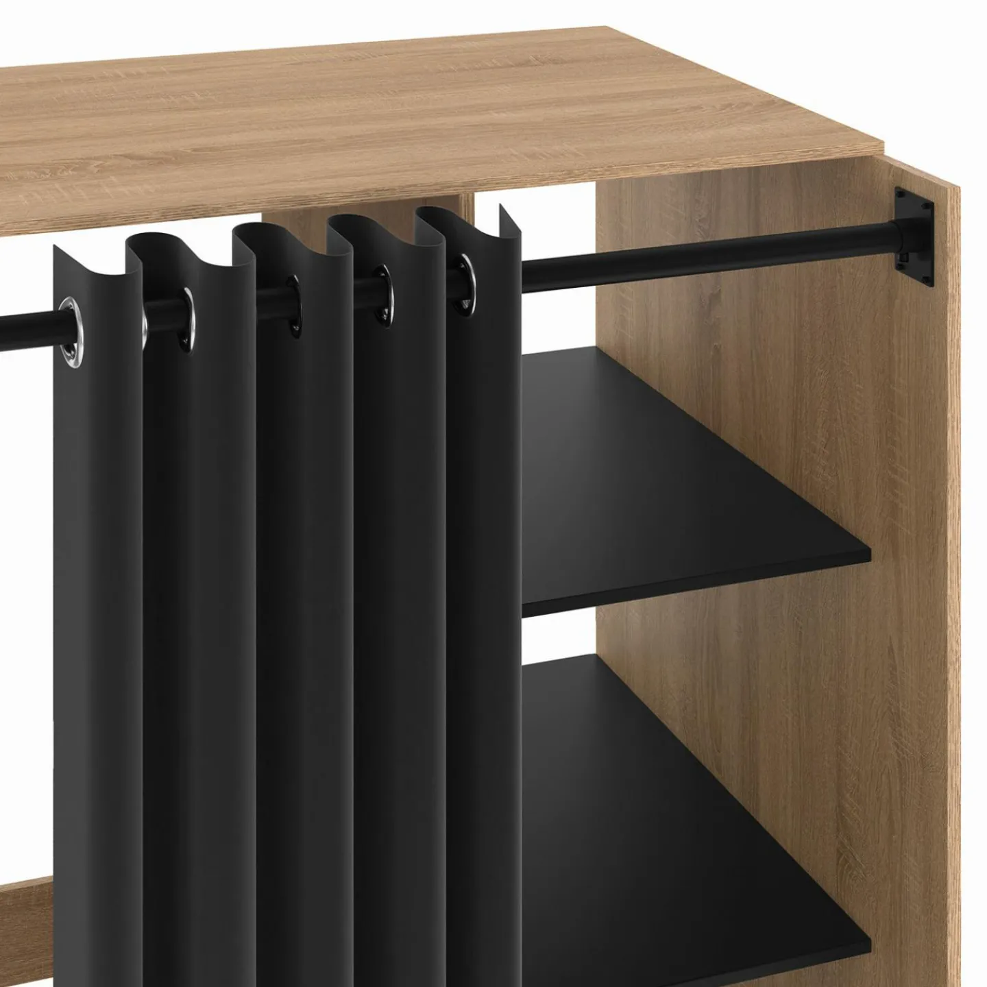 Meuble pour buanderie double machine à laver 180 cm hêtre et noir avec rideau coulissant*IDMarket Sale