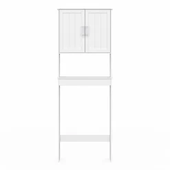 Meuble pour les toilettes avec étagère et placard double blanc*IDMarket