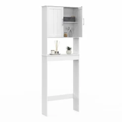 Meuble pour les toilettes avec étagère et placard double blanc*IDMarket