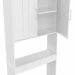 Meuble pour les toilettes avec étagère et placard double blanc*IDMarket