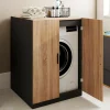 Meuble pour machine à laver avec portes noir et hêtre*IDMarket New