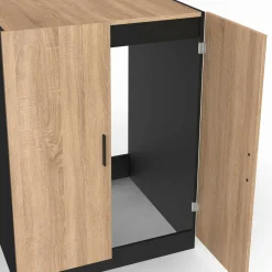 Meuble pour machine à laver avec portes noir et hêtre*IDMarket New