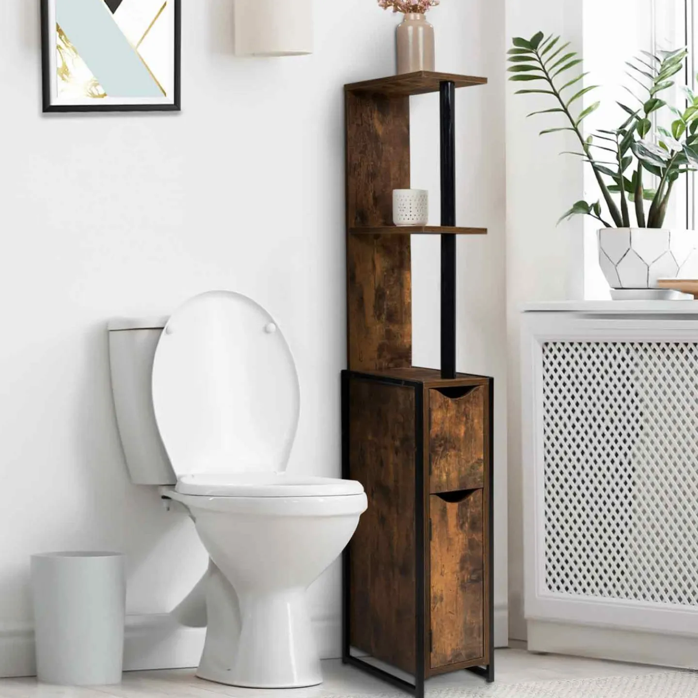 Meuble rangement WC style industriel bois effet vieilli*IDMarket