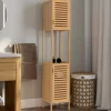 Meuble salle de bain colonne bambou 2 portes*IDMarket