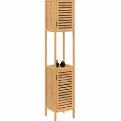 Meuble salle de bain colonne bambou 2 portes*IDMarket