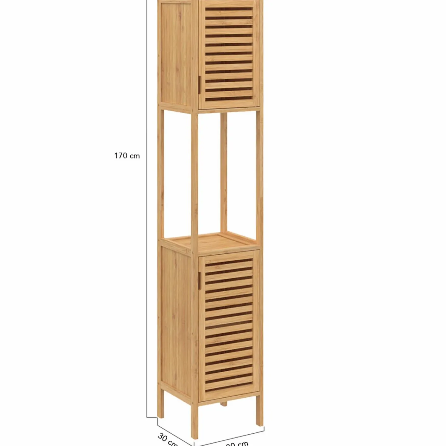 Meuble salle de bain colonne bambou 2 portes*IDMarket