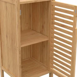 Meuble salle de bain colonne bambou 2 portes*IDMarket