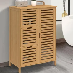 Meuble salle de bain en bambou avec placard et 3 tiroirs*IDMarket Hot