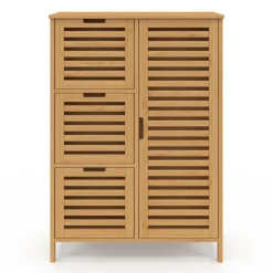 Meuble salle de bain en bambou avec placard et 3 tiroirs*IDMarket Hot