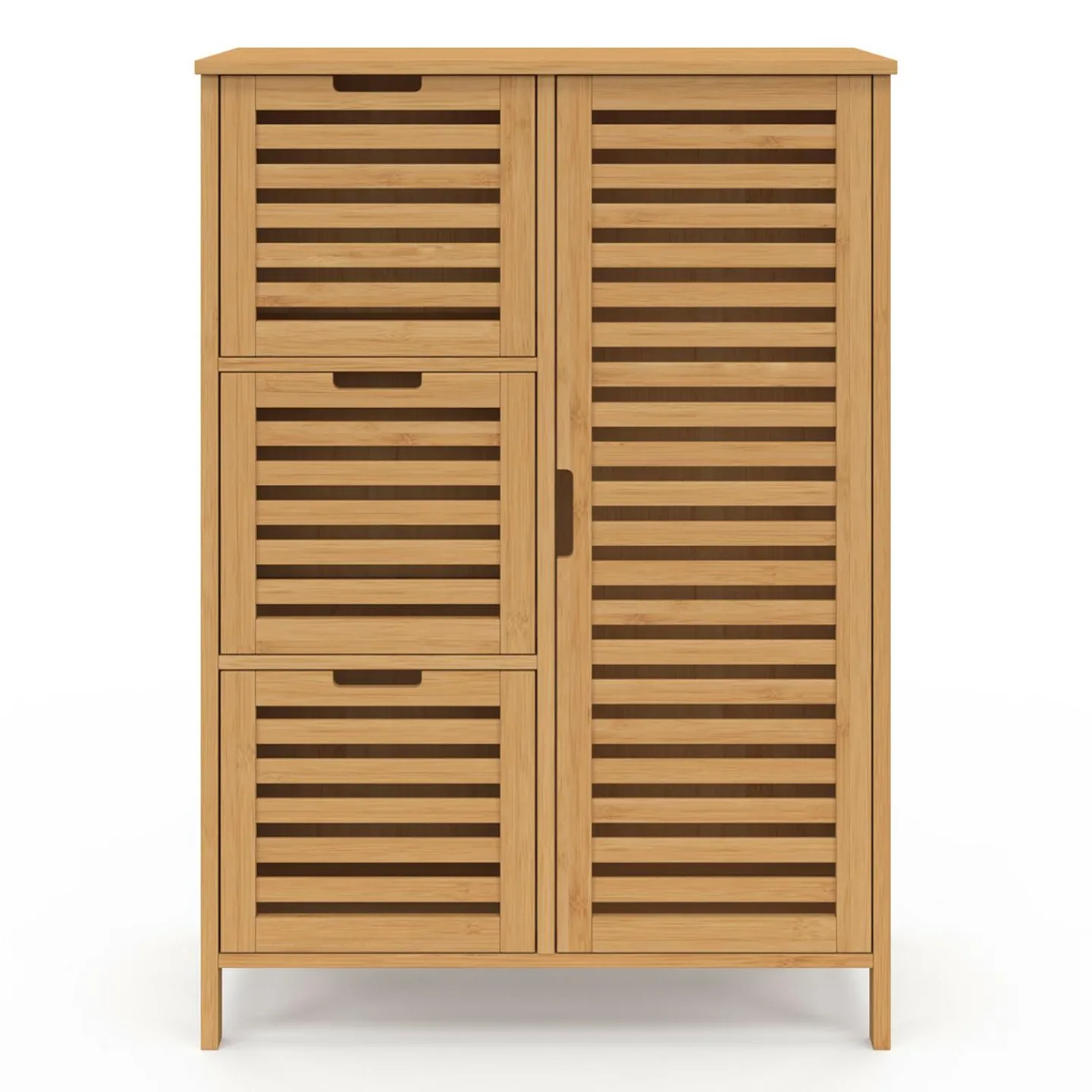 Meuble salle de bain en bambou avec placard et 3 tiroirs*IDMarket Hot