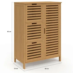 Meuble salle de bain en bambou avec placard et 3 tiroirs*IDMarket Hot