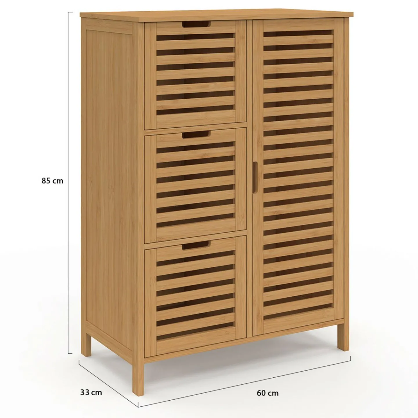 Meuble salle de bain en bambou avec placard et 3 tiroirs*IDMarket Hot