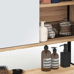 Meuble salle de bain suspendu métal et bois*IDMarket Online