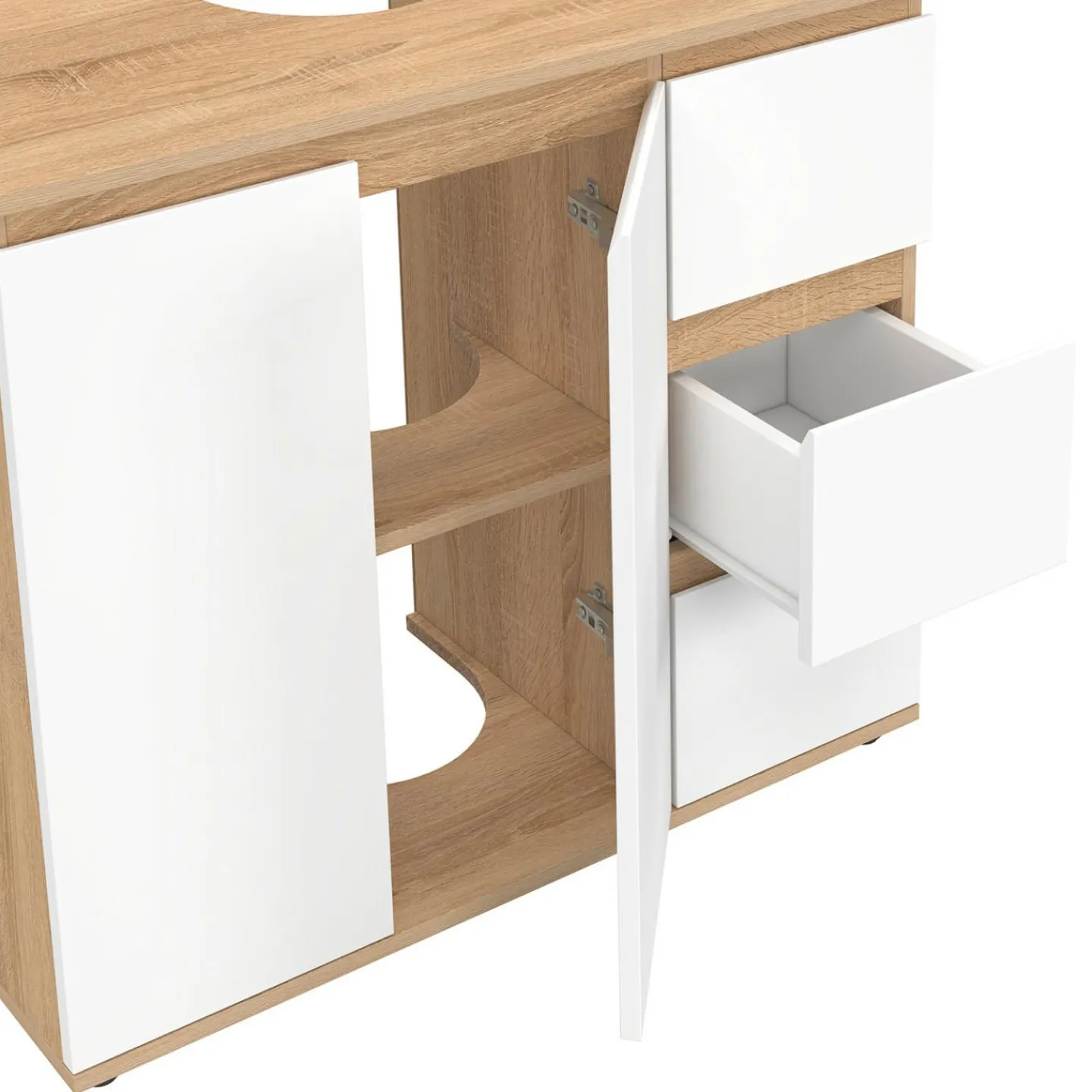 Meuble sous lavabo salle de bain avec placard et 3 tiroirs façon hêtre et blanc*IDMarket Best