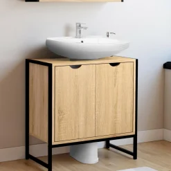 Meuble sous lavabo salle de bain métal et bois*IDMarket