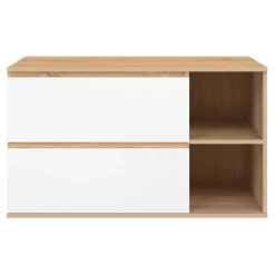 Meuble sous vasque suspendu salle de bain 2 tiroirs et 2 niches façon hêtre et blanc*IDMarket Sale