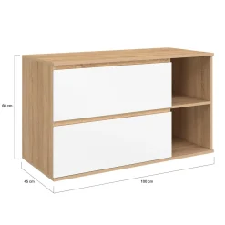 Meuble sous vasque suspendu salle de bain 2 tiroirs et 2 niches façon hêtre et blanc*IDMarket Sale