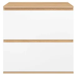 Meuble sous vasque suspendu salle de bain 2 tiroirs façon hêtre et blanc*IDMarket Online