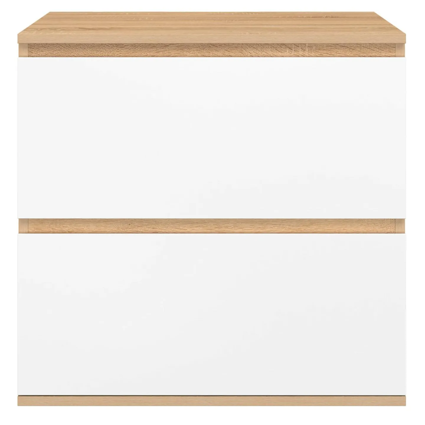 Meuble sous vasque suspendu salle de bain 2 tiroirs façon hêtre et blanc*IDMarket Online