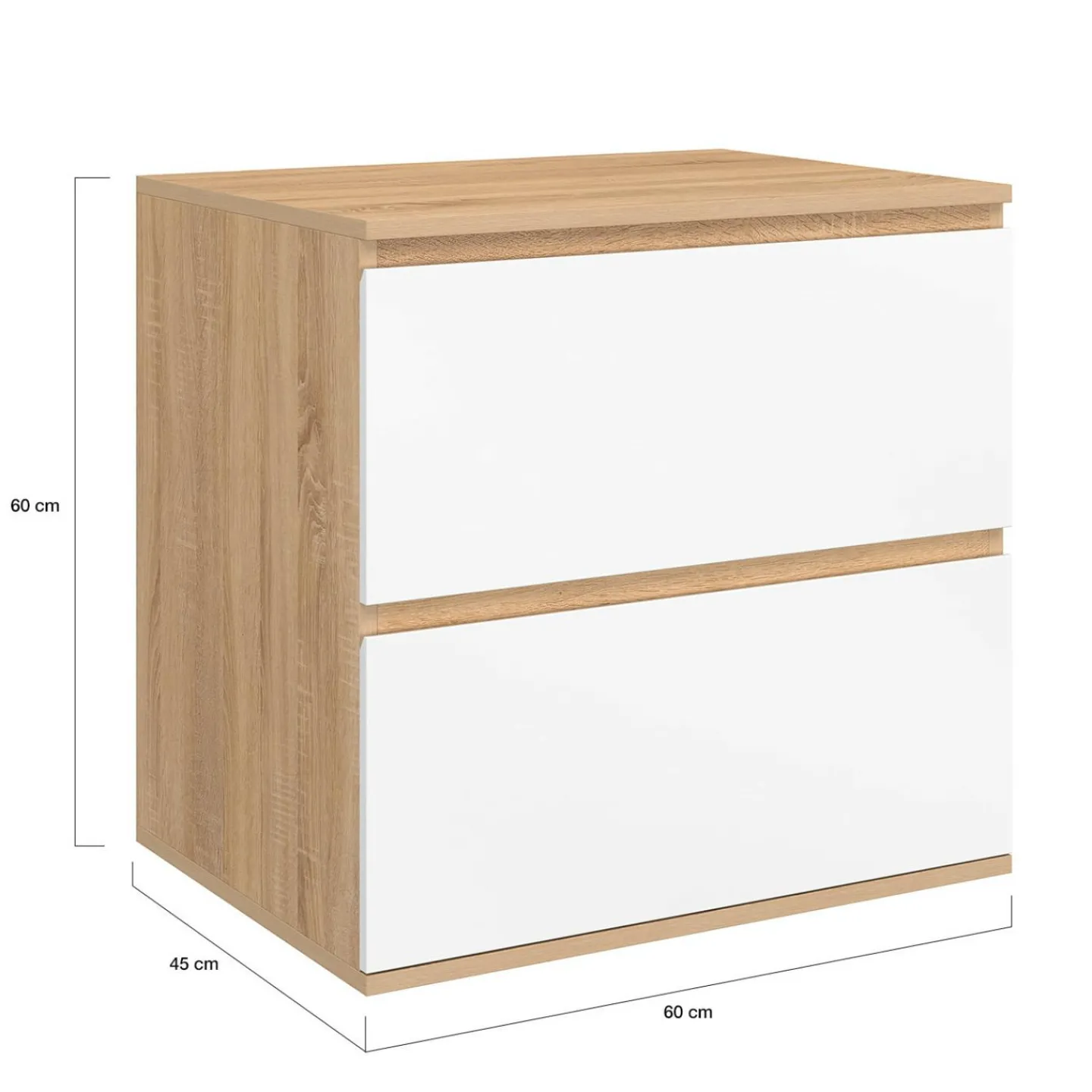 Meuble sous vasque suspendu salle de bain 2 tiroirs façon hêtre et blanc*IDMarket Online