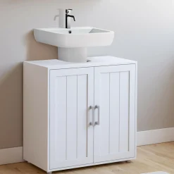 Meuble sous-lavabo en bois blanc*IDMarket Clearance