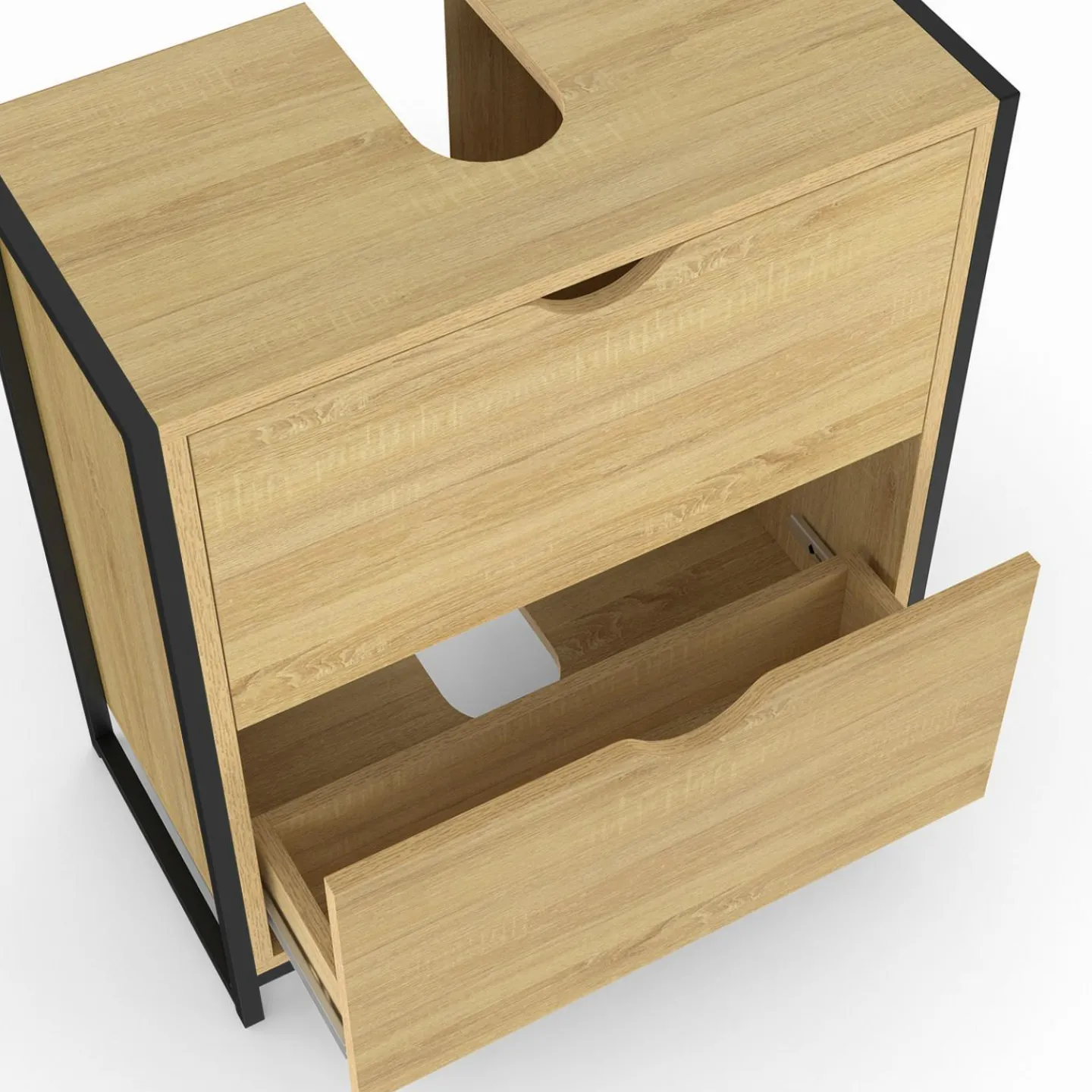 Meuble sous-lavabo salle de bain bois et métal 2 tiroirs*IDMarket Best