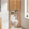 Meuble étagère dessus WC en bambou avec placard*IDMarket Outlet