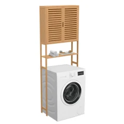 Meuble étagère dessus WC en bambou avec placard*IDMarket Outlet