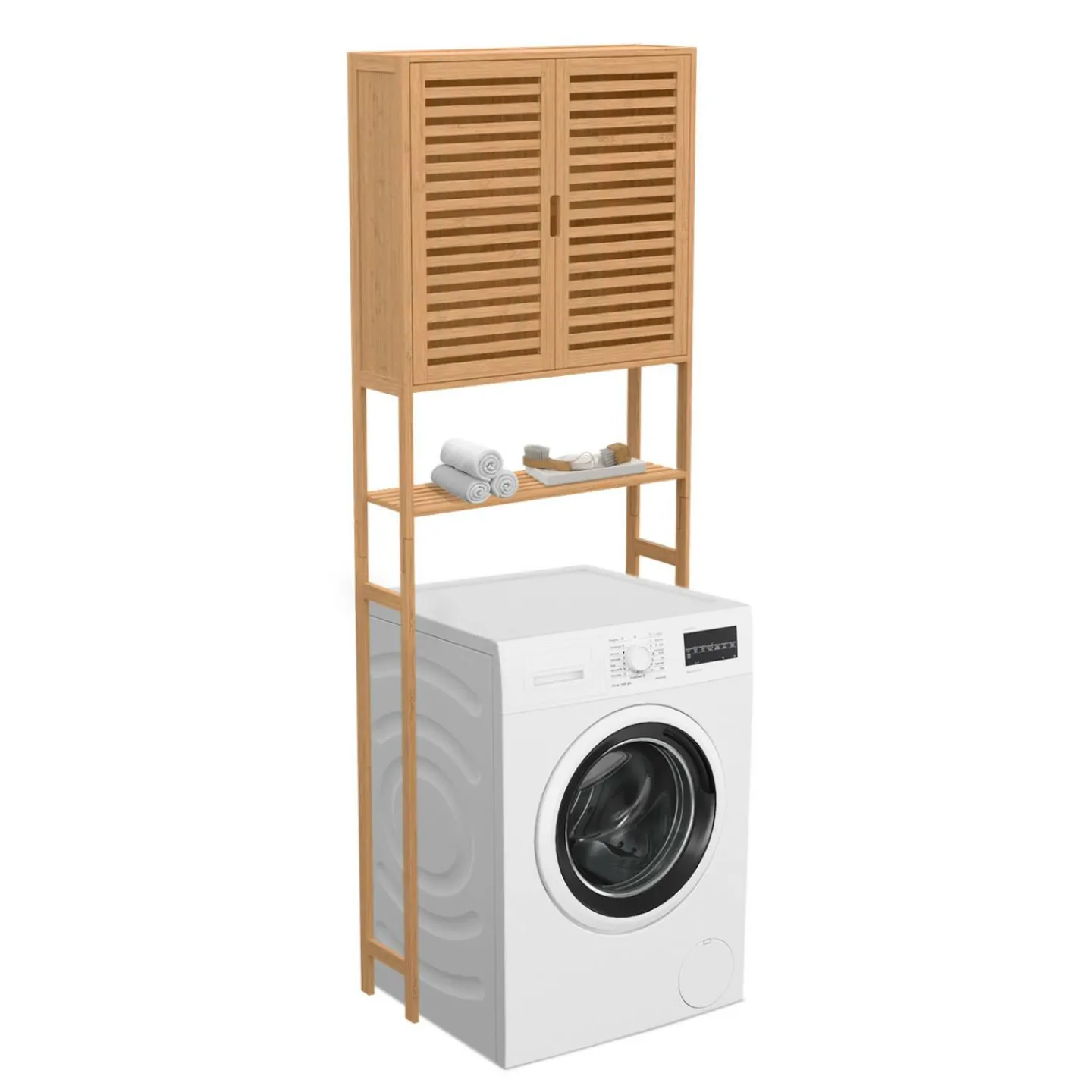 Meuble étagère dessus WC en bambou avec placard*IDMarket Outlet