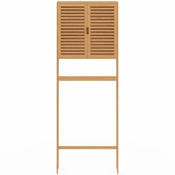 Meuble étagère dessus WC en bambou avec placard*IDMarket Outlet