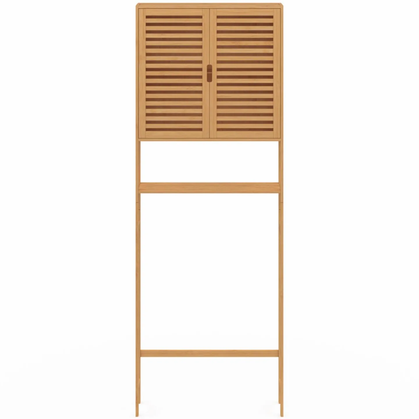 Meuble étagère dessus WC en bambou avec placard*IDMarket Outlet