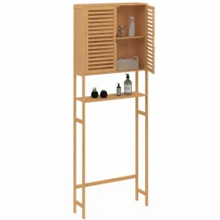 Meuble étagère dessus WC en bambou avec placard*IDMarket Outlet