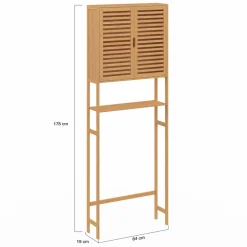 Meuble étagère dessus WC en bambou avec placard*IDMarket Outlet