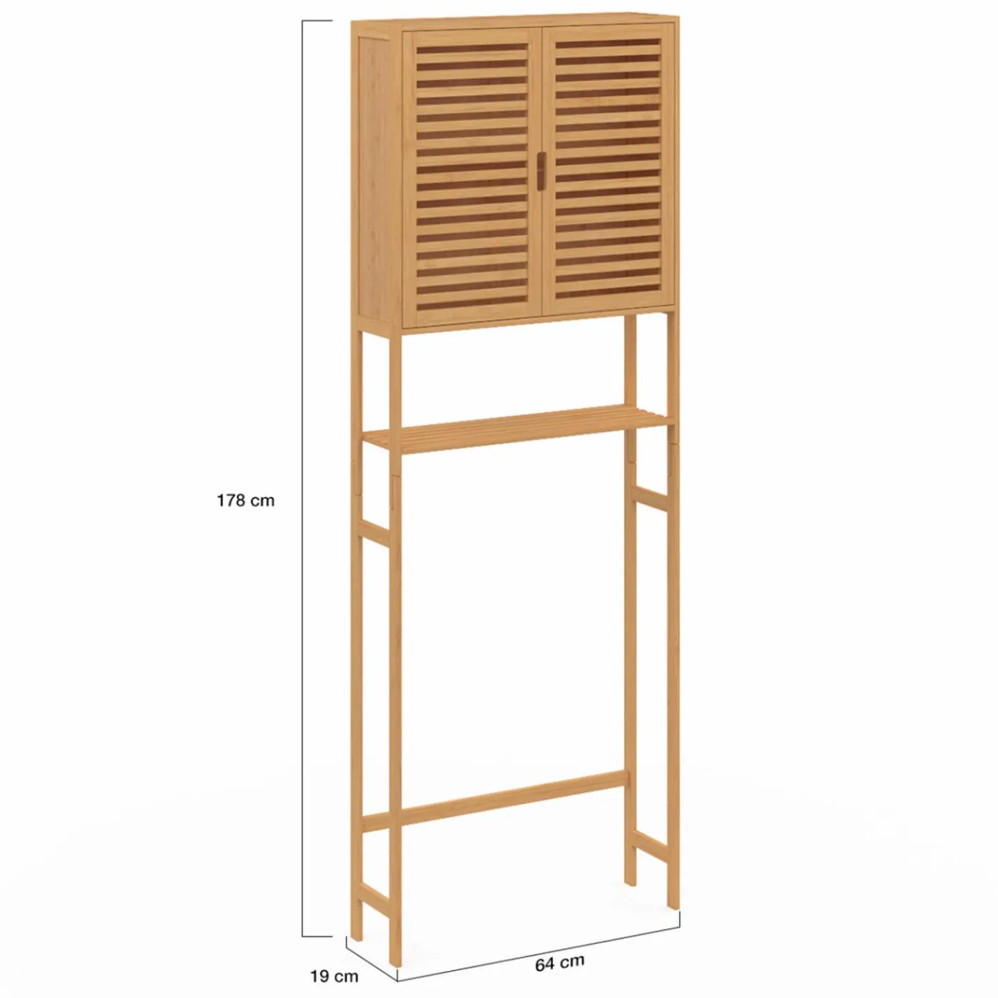 Meuble étagère dessus WC en bambou avec placard*IDMarket Outlet