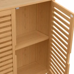 Meuble étagère dessus WC en bambou avec placard*IDMarket Outlet