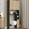 Meuble étagère dessus WC noir et bois façon hêtre*IDMarket Sale
