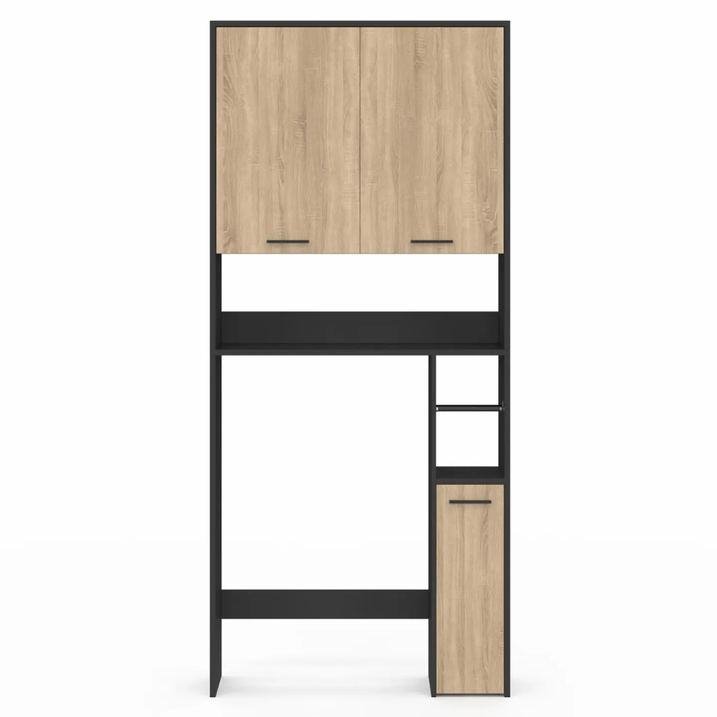 Meuble étagère dessus WC noir et bois façon hêtre*IDMarket Sale