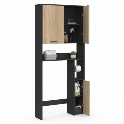 Meuble étagère dessus WC noir et bois façon hêtre*IDMarket Sale