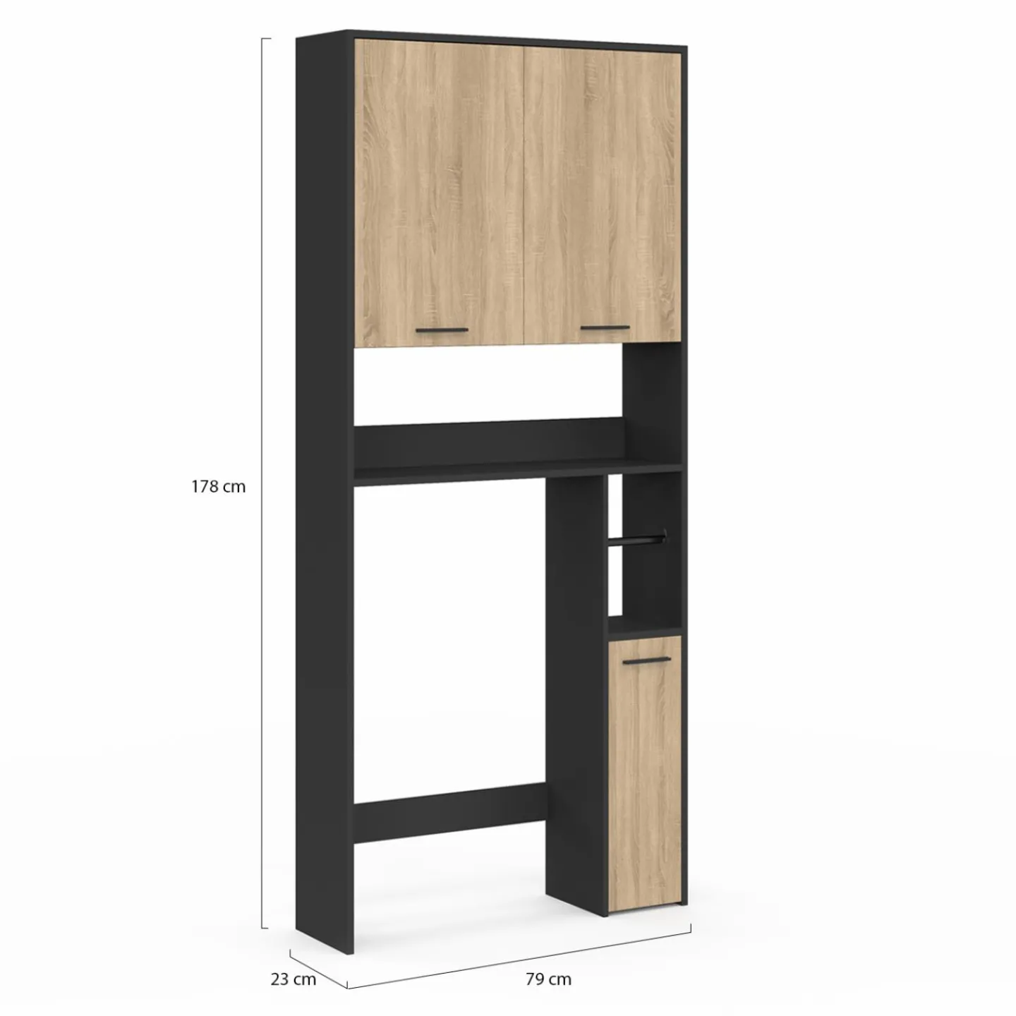 Meuble étagère dessus WC noir et bois façon hêtre*IDMarket Sale